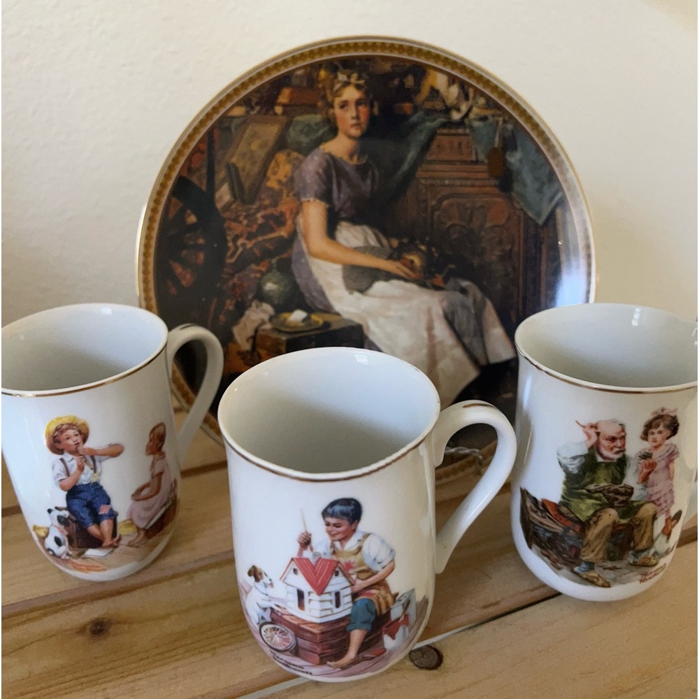 Norman Rockwell Plate and cups